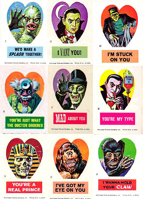 vintagegal:  Vintage Valentines: Universal Horror Valentine stickers by Norman Saunders,