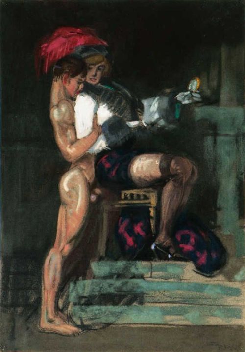 stillrowing7-posingforart:fabriciusitalicus:Wittmann, Richard(Coburg 1879 - Coburg 1950) Naked Boy with Lady on Chair Before 1925, pastel, 37 x 26 cm.  Wittmann liked to draw actresses, singers, and prostitutes, and the sexual power dynamic between the