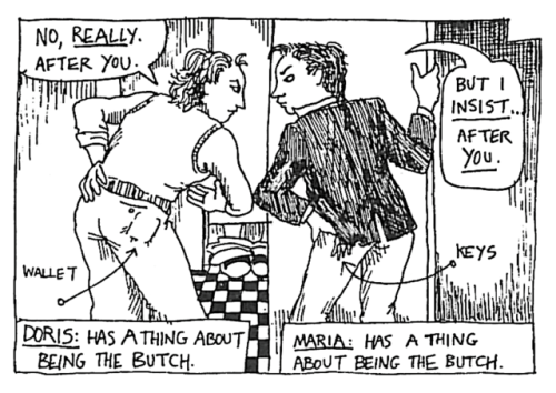 lesbianherstorian:from the strip “not very likely” in dykes to watch out for by alison bechdel, 1985