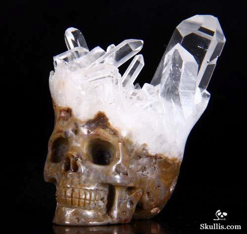 mineralia:  mineralists:  Quartz Cluster/Points on Matrix Carved Skullis Skull. :) Very cool!  How dang radical?!!