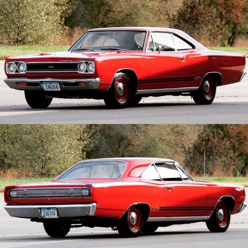 muscle-cars-fan:  1968 Plymouth GTX  🔴⚫️🔴⚫️🔴⚫️🔴⚫️🔴⚫️🔴⚫️🔴⚫️🔴⚫️🔴⚫️ Some facts Engine: 440/375 HP Transmission: Factory 4-speed upgraded with pistol grip shifter Interior: Original unrestored