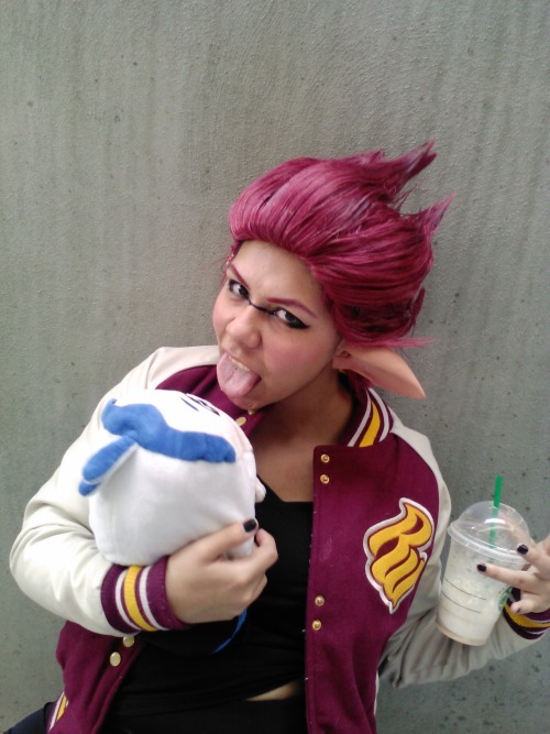 Drinking Starbucks hangin with my boyfriend Garret I cosplayed Dario at Fanime Taken by @sugarcrevin