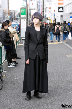 tokyo-fashion:  19-year-old Shoya on the street in Harajuku. He’s wearing a jacket by the Japanese brand Julius with a Yohji Yamamoto maxi skirt and Julius boots. Full Look