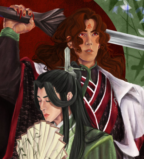 a scum villain painting bc i love them [id: a painting of shen qingqiu and luo binghe from scum vill