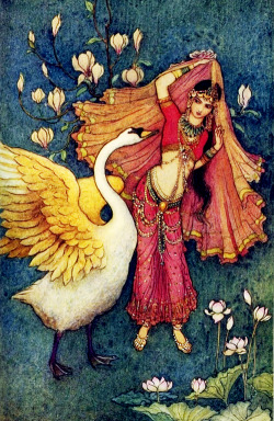 vintagegal:  Damayanti and the Swan illustration