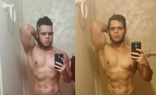 sodomymcscurvylegs:  It’s hard to see in these pictures, but left is September and right is today. Middle section is tighter and shoulders and lats are wider. Also: I need a haircut again.