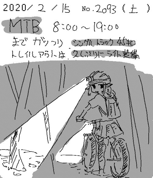 umiusi:「絵日記 2020/02/15 ヘロヘロ」日没までトレイルに居たのは久しぶり