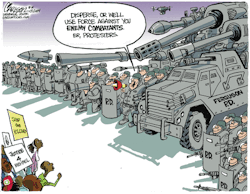 cartoonpolitics:  &ldquo;There’s a reason you separate military and the police. One fights the enemies of the state. The other serves and protects the people. When the military becomes both, then the enemies of the state tend to become the people.&rdquo;