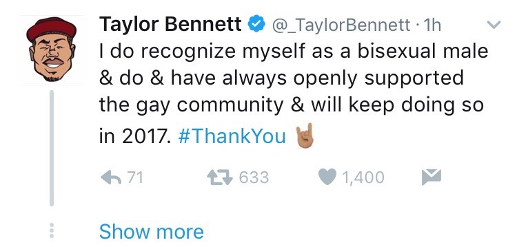 rudelyfe:   wereallygoneactlike:  Taylor Bennett comes out as bisexual, so proud