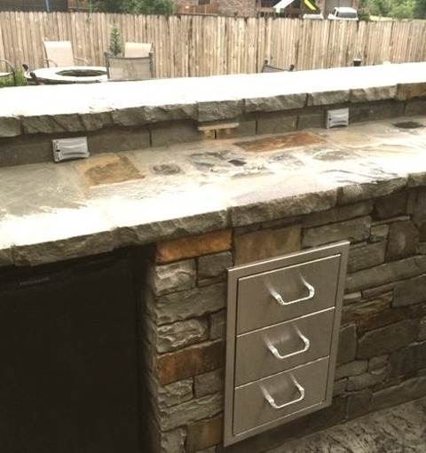 Stamped Concrete PatioLarge Mountain Style Backyard Stamped Concrete Patio Kitchen Photo With A Roof