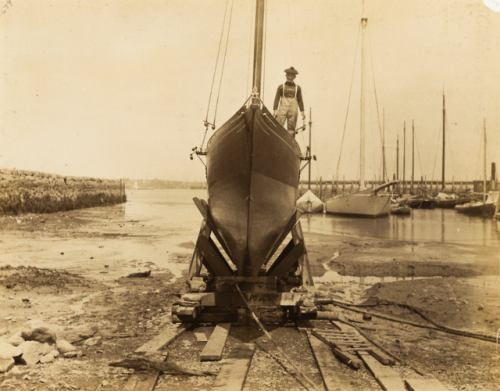 Charlie Barr aboard the cutter ShonaNathaniel L. Stebbins photographic collectionHistoric New Englan