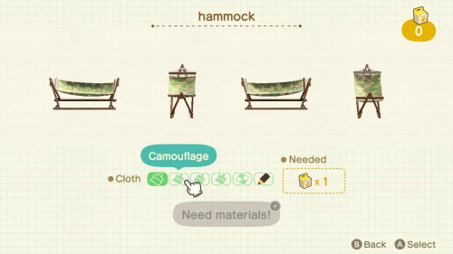 Item: hammock# of customizations: 5Customization names: colorful, camouflage, hibiscus flowers, whit
