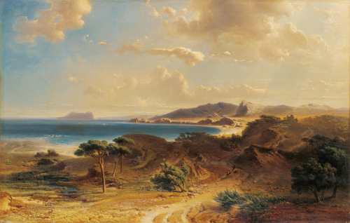 Fritz Bamberger (German; 1814–1873)The Beach at Estepona, with a View of the Rock of Gibraltar