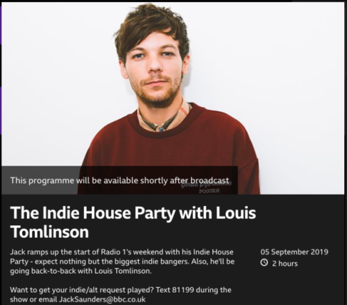 Louis will be on BBC Radio 1 next Thursday (September 5, 2019) at 11PM BST for the Indie Show with J