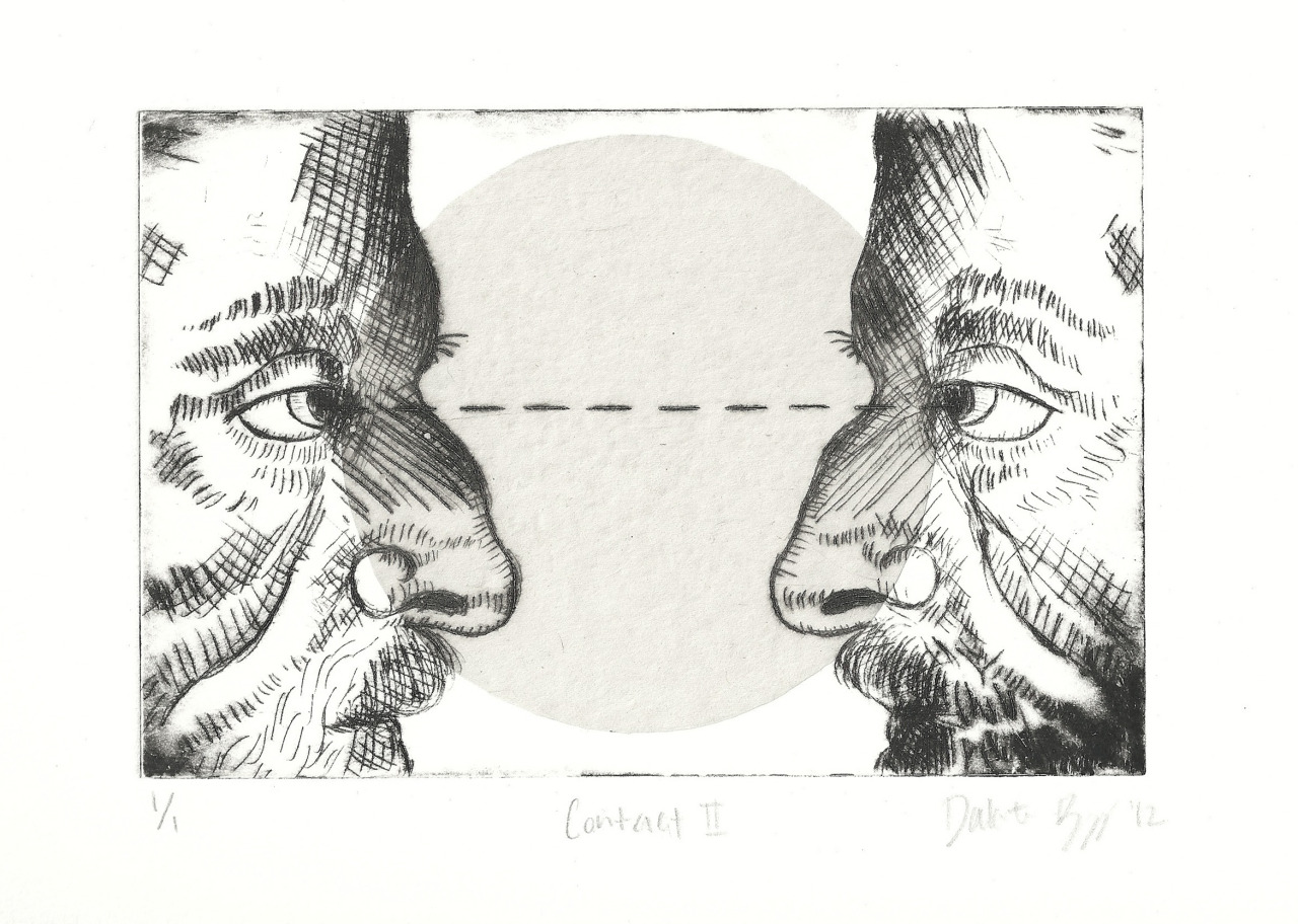 dakotabegg:  “Contact” series, 2012 Drypoint etching on plexiglass, newsprint