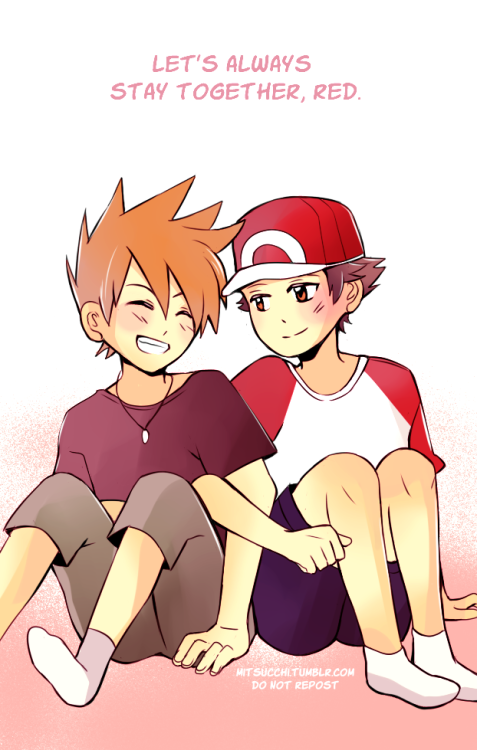 mitsucchi:  Artist: mitsucchi (Tumblr) Fandom: Red x Green (Pokemon) A/N: I love to think that their childhood was very sweet when they were just little kids, playing together everyday. Who knew they literally end up together later in the future, hahah