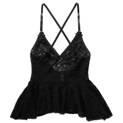 look for the name: ANDREAhopeless lingerie “audrey” black lace top w/ peplumhopeless lingerie limite