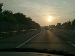 05.40am on a motorway in England. It&rsquo;s going to be a gorgeous day, into the 90s!