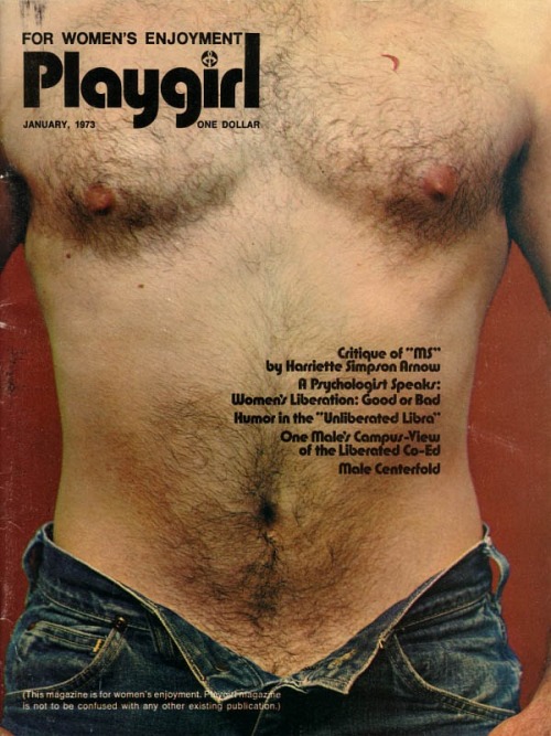 The first issue of Playgirl Magazine, featuring race car driver Mike Hiss, published January, 1973. 