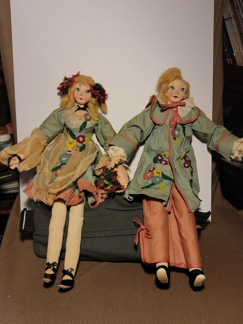 Antique French Cloth Boudoir Couple Dolls Unique Poiret Theatrical style! ebay reantiqua