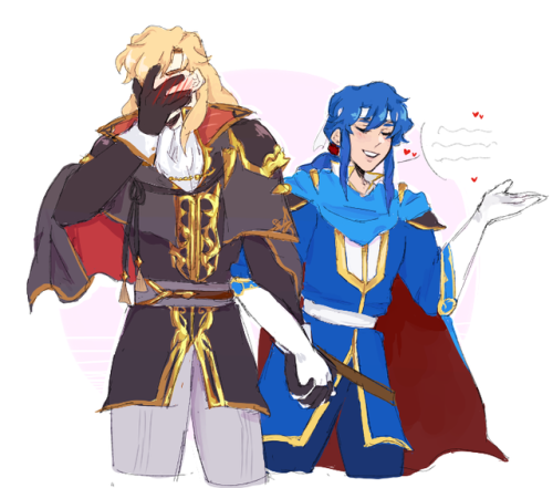 gerdraws: ARES IN HEROES??? ARES IN HEROES!!! seliph is showing him around askr….