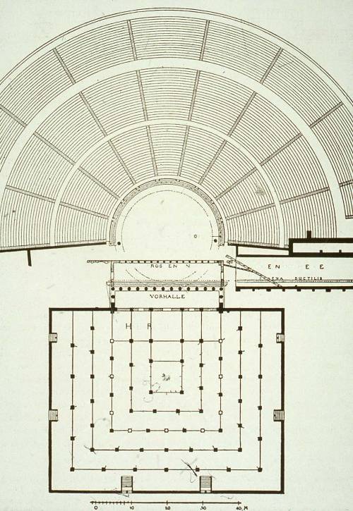 arthistry:Plan of the meeting-hall at the Megalopolis (Thersillion), 360 B.C.The largest of the
