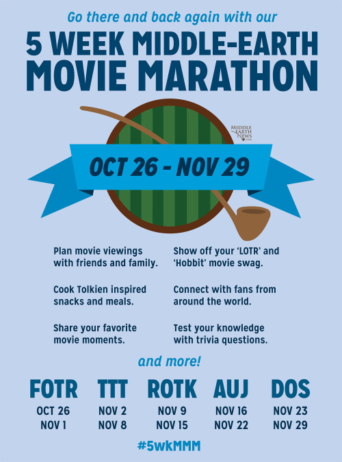 middleearthnews:Join our 5 Week Movie Middle-earth Marathon!With the last film of The Hobbit trilogy