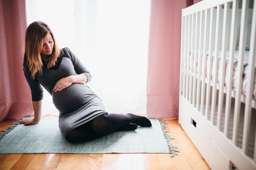 Pregnant women wearing maternity tights.