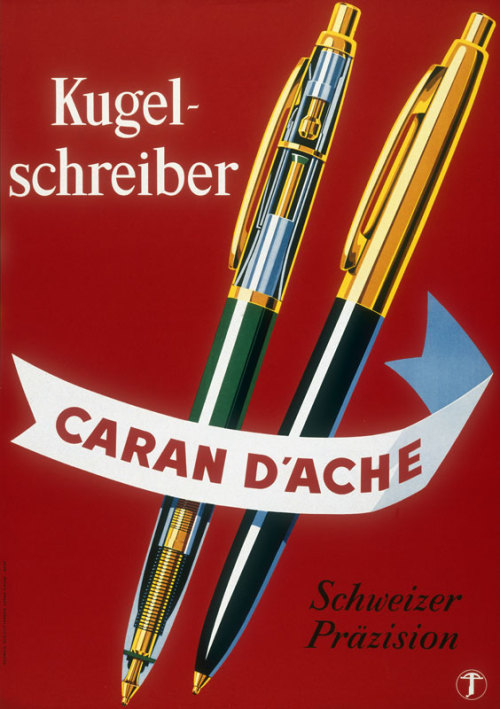 Caran D'Ache, poster for ballpoint pens or Kugelschreiber, 1958. Unknown artist. Swiss precision. So