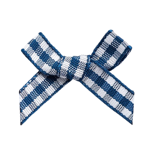 transparent image of a small dark blue gingham ribbon bow
