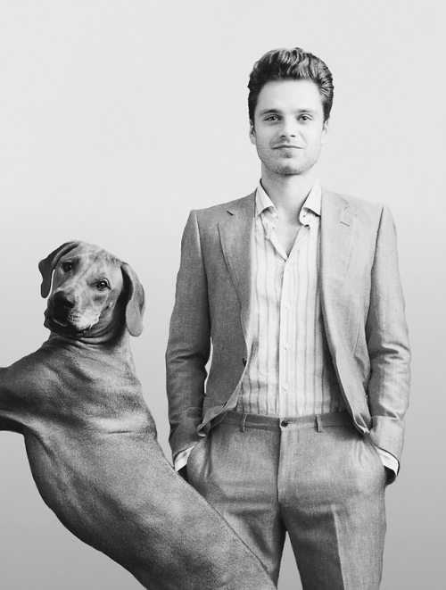 3intheam:sebastian with simon spurr’s dog and suitoriginal photo by norman jean roy. for gq