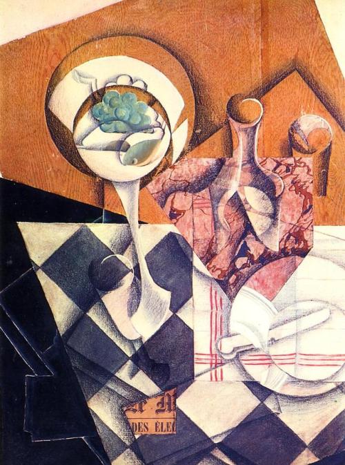 artist-gris:Fruit Bowl with Bottle, 1914, Juan Gris