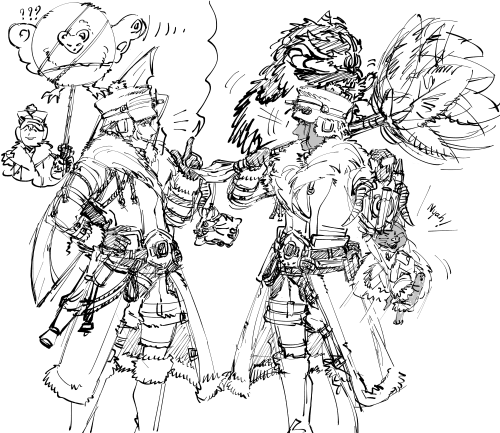 Monster Hunter World & Iceborne doodles!@manjumadchen ‘s character on the left and mine on the r