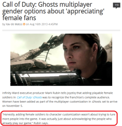 doakaloid:  thisonetumblr:  Thank you.  if fucking call of duty, widely believed to be one of the most military macho power fantasy game series can do it what excuse is left 
