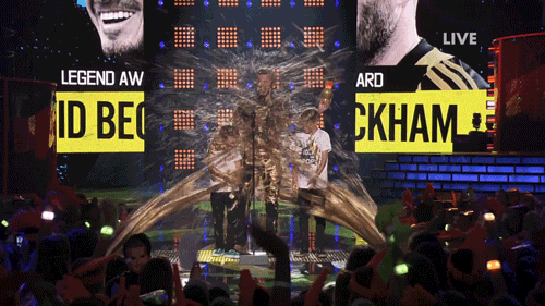 nickelodeon:  David Beckham and his sons get GOLD slimed after he accepts the 2014 KCS GOLDEN blimp! 