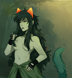playbunny:  Meowbe it’s time to cut my mane… Fully indulgent drawing for myself. Long hair!Jungle Nepeta ♡ Also shirtless because I headcanon that she would go around partially or fully nude a lot.  
