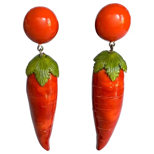 Resin and enamel carrot earrings, Ciléa, c 2000s (at 1stdibs)