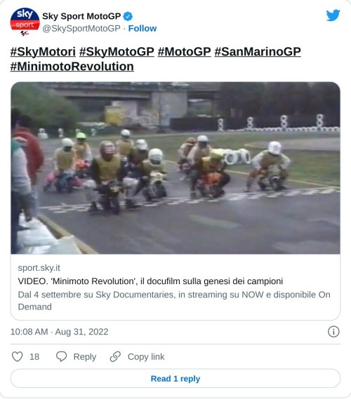 #SkyMotori #SkyMotoGP #MotoGP #SanMarinoGP #MinimotoRevolutionhttps://t.co/V6A0ha1a4e  — Sky Sport MotoGP (@SkySportMotoGP) August 31, 2022