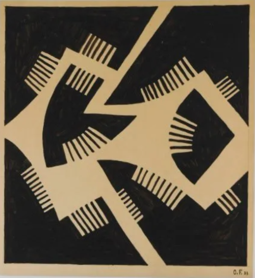 Otto Freundlich Abstract Ink Drawings on Woven Paper, before 1940.(via liveauctioneers.com)