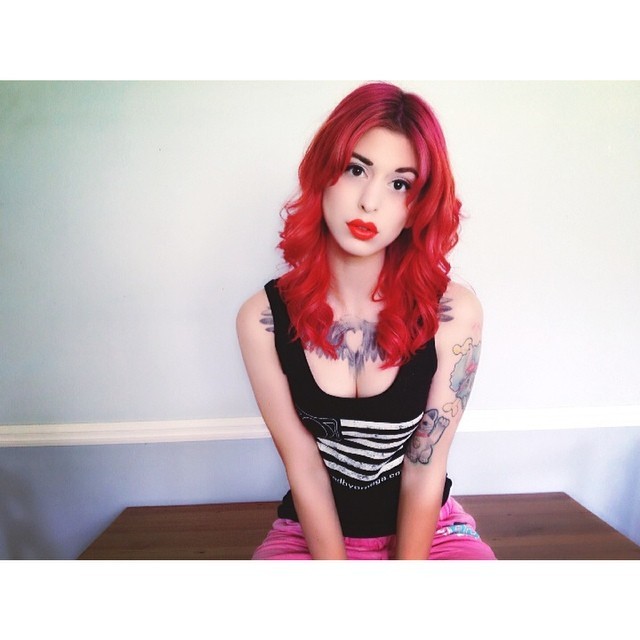 alicasanova:  New pink/orange hair. Wearing Make Up For Ever Rouge Artist Intense