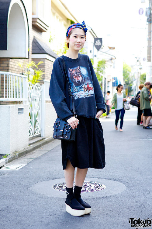 tokyo-fashion:Venus, a buyer from Hong Kong, on the street in Harajuku w/ vintage Native American wo