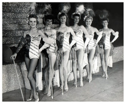 Vintage Candid 50’S-Era Photograph Of A Sextet Of Leggy Showgirls Posing On Stage,