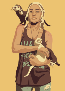 artagainstsociety:  GAME OF THRONES 80/90s ERA CHARACTERS - Daenerys Targaryen by Mike Wrobel—Awww, Hipster Dany! Of course she’d have ferrets.