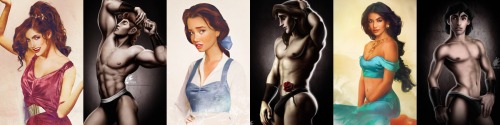 thegoddamazon:  missmisandry:  Two of my favorite Disney fan art series’, together at last. Jirka Vinse’s  Real Life Disney Girls and David Kawena’s Disney Heroes Hyper-realistic women and hyper-sexualized men   I’m about that life. 