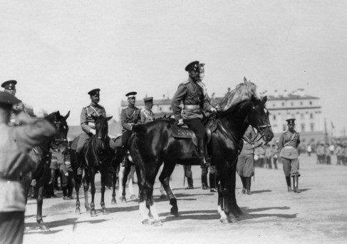 Tsar Nicholas II of Russia reviewing his army