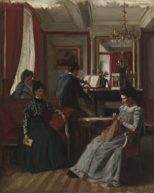 Salon de Famille. René-François-Xavier Prinet (French, 1861-1946). Oil on canvas.A family joins toge