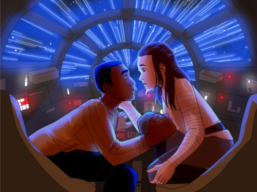 atoffandhisbobby:Finn and Rey steal a moment alone in the cockpit of the Falcon. Done on commission 