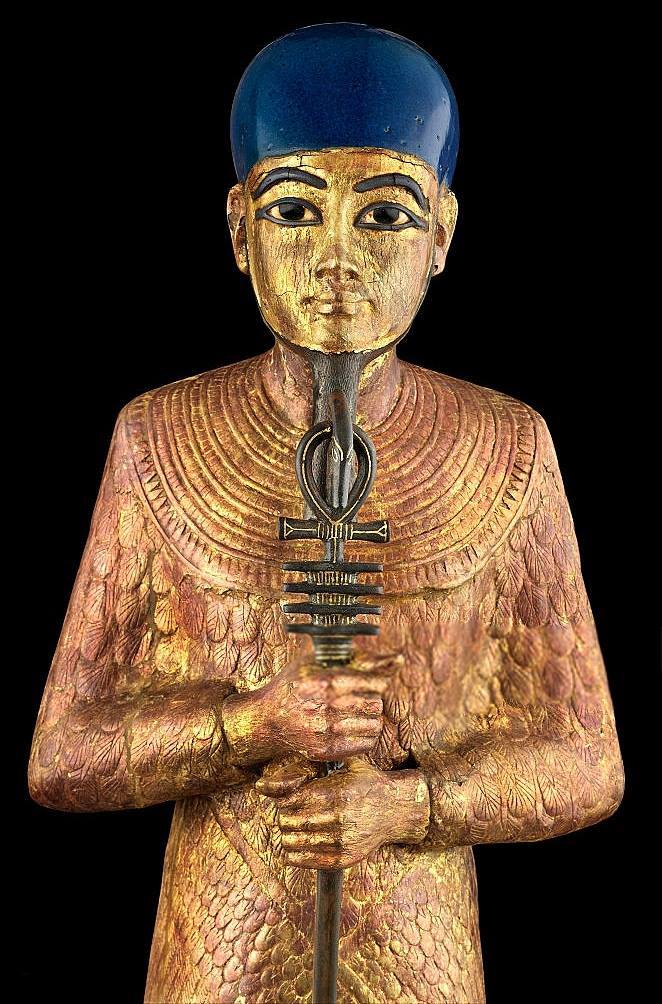 amntenofre:    detail of a gilded wood statuette of the God Ptah wearing the skullcap