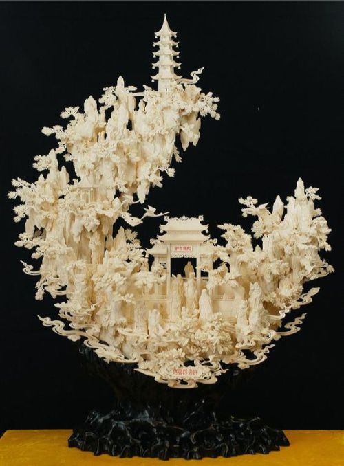 treasures-and-beauty: 19th c. Carved Bone Kwanyin Mountain. Meticulously detailed hand carved camel 