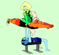 this-shameful-display:  Buff nerds.I will fight anybody that tries to tell me Lapis isn’t strong. Also, Jasper is doing planks!  team diamond X3